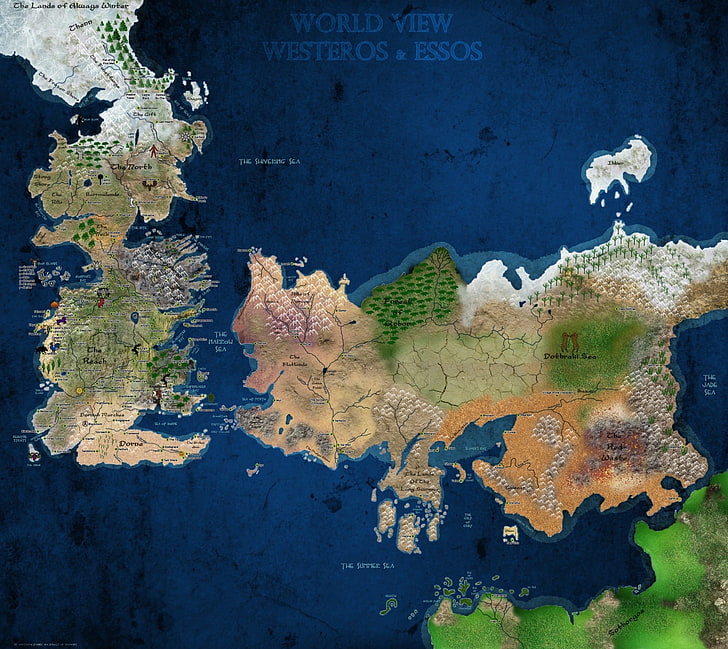 Game of Thrones, A Song of Ice and Fire, map, world map, physical geography
