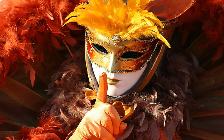 gold masquerade mask, costume, gloves, Carnival, disguise, mask - disguise, HD wallpaper
