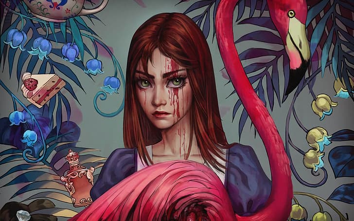 American McGee's Alice, Alice: Asylum, flamingos, artwork, HD wallpaper