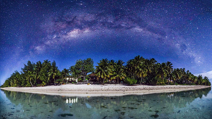 forest between island, Aitutaki, Cook Islands, David Rofall, beach, HD wallpaper
