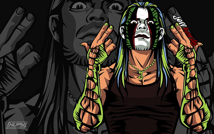 Jeff Hardy Cartoon, man in black tank top illustration, WWE, wwe champion