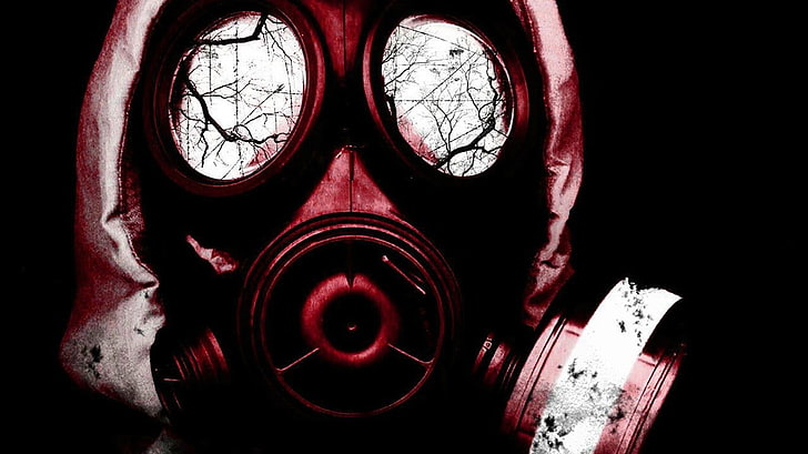red respirator mask wallpaper, gas masks, apocalyptic, indoors