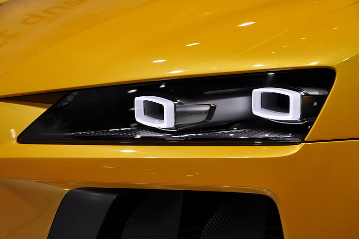 automotive headlight, Audi, car, audi quattro, yellow, mode of transportation