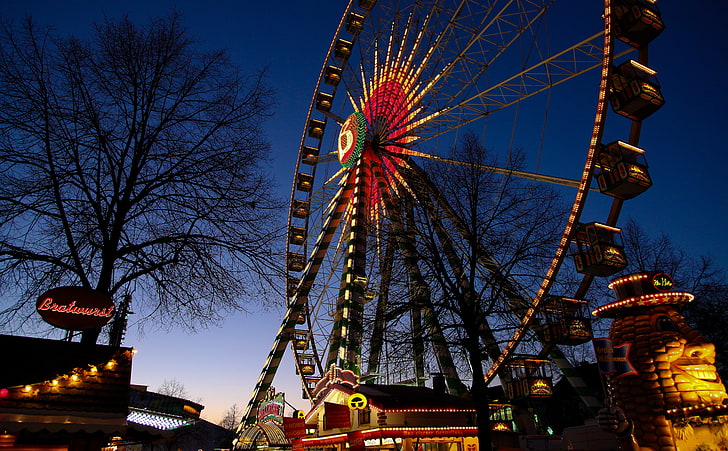 Ferris Wheel, brown and red ferris wheel, Europe, Germany, Dark