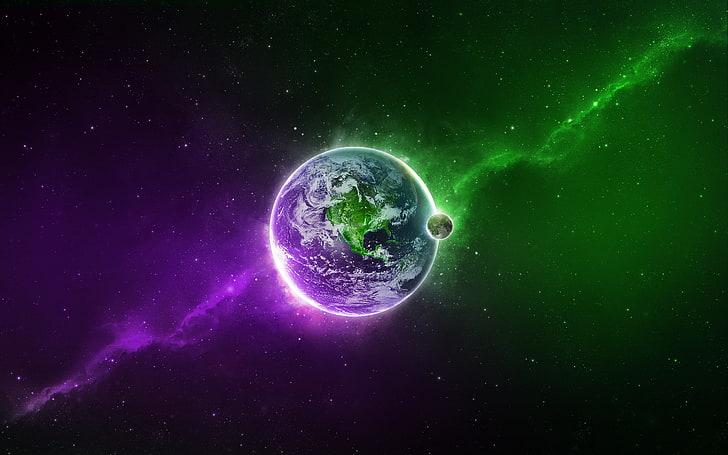 green and purple Earth wallpaper, color, Planet, planet - Space