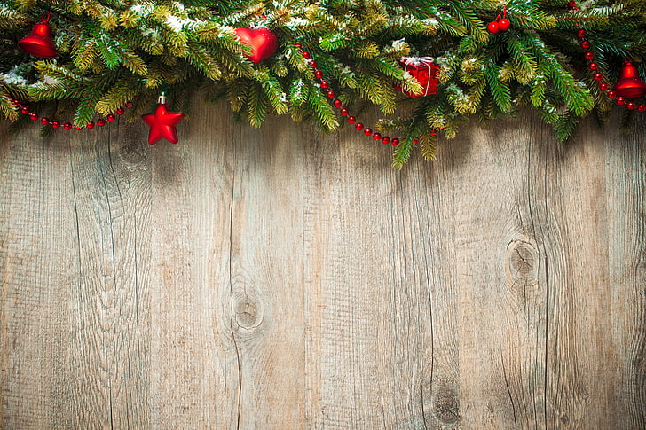 green Christmas decor, new year, merry christmas, wood - Material, HD wallpaper
