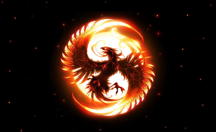 Fenix Bird, red dragon logo, Artistic, Fantasy, illuminated, burning, HD wallpaper