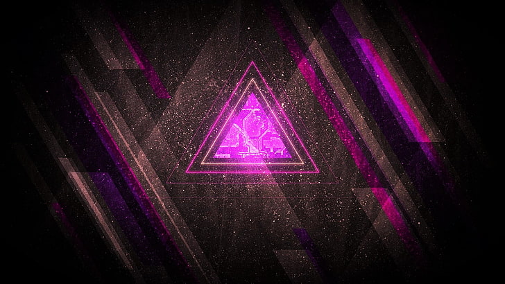 purple and black logo, abstract, triangle, shards, digital art, HD wallpaper