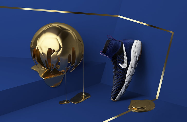 Golden Football Ball, Nike Mens Shoe, Sports, Blue, Soccer, Design, HD wallpaper