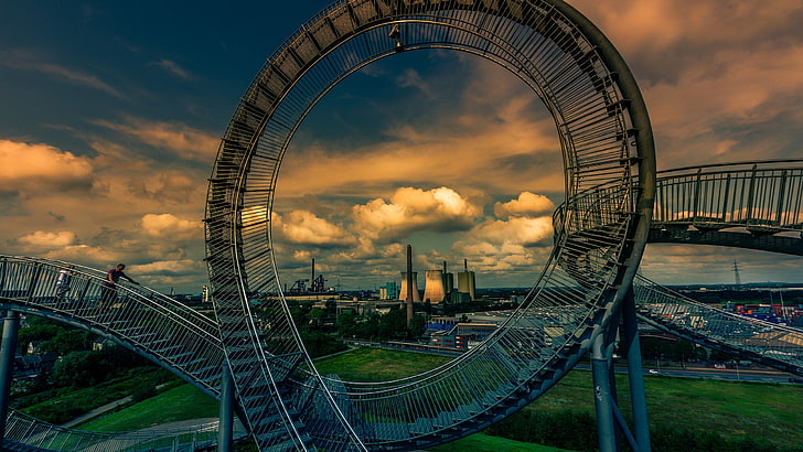 roller coaster track, architecture, city, building, bridge, Germany, HD wallpaper