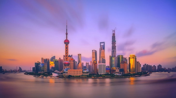 Oriental Pearl Tower, Shanghai, dawn, morning, China, building exterior, HD wallpaper