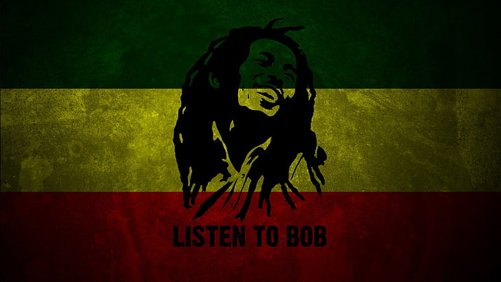 Bob Marley pop portrait, flag, smile, dreadlocks, letters, patriotism