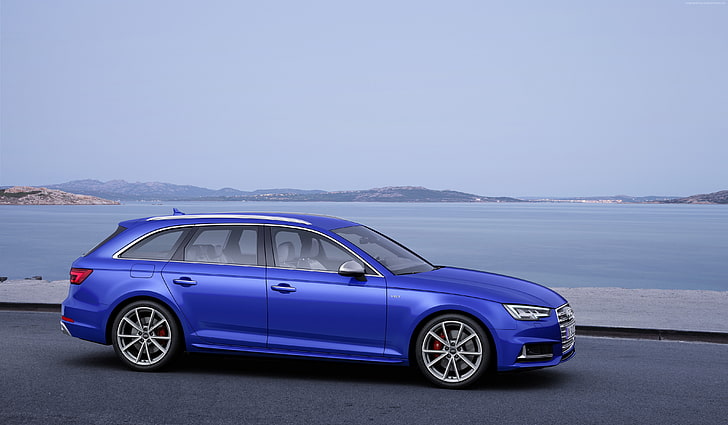 sedan, blue, Audi S4 Avant (B9), Geneva Auto Show 2016, transportation, HD wallpaper