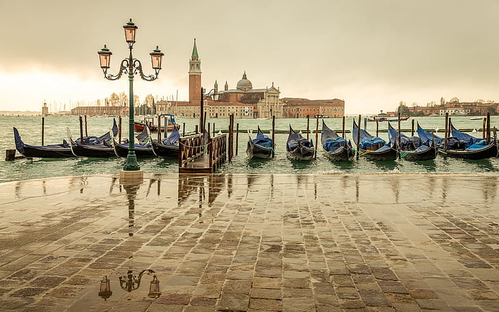 Venice, Italy, San Giorgio Maggiore, pier, boats, sea, house, HD wallpaper