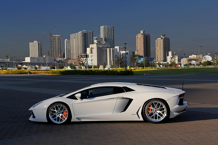 white sports car, Lamborghini, Lamborghini Aventador, white cars