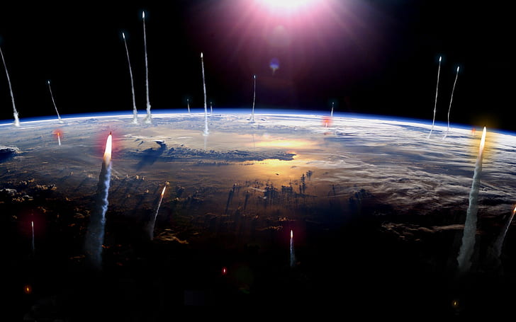 Rockets launching, Earth, space