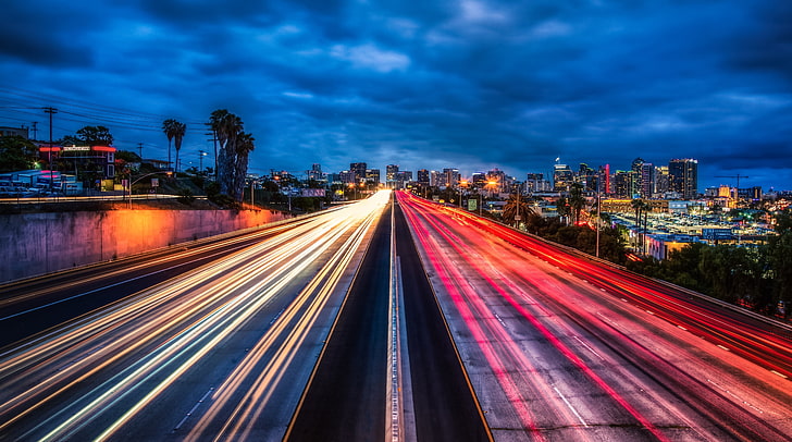 The San Diego Freeway, United States, California, City, Blue, HD wallpaper