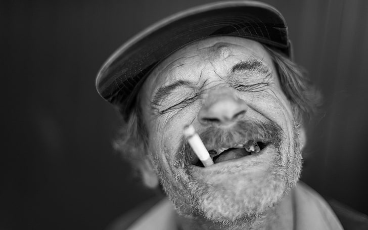 men, old people, laughing, smoking, beard, facial hair, senior adult, HD wallpaper
