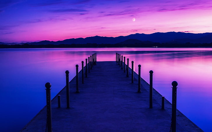 bay, pier, photography, sky, purple, water, beauty in nature, HD wallpaper