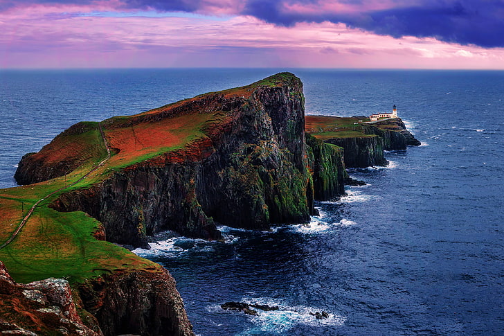 body of water, lighthouse, Scotland, on the edge, Isle of Skye, HD wallpaper