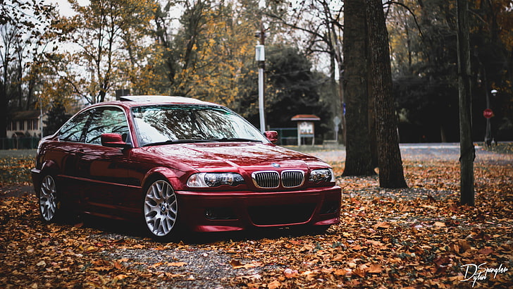 red BMW sedan, car, E 46, motor vehicle, mode of transportation, HD wallpaper