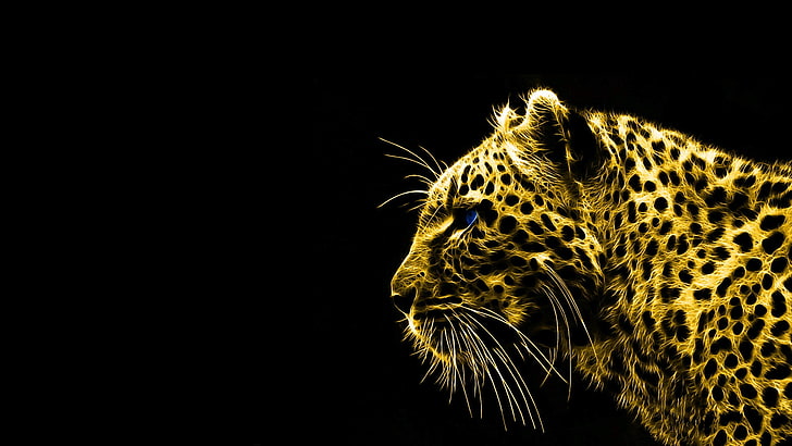 leopard, animals, black background, Fractalius, leopard (animal), HD wallpaper