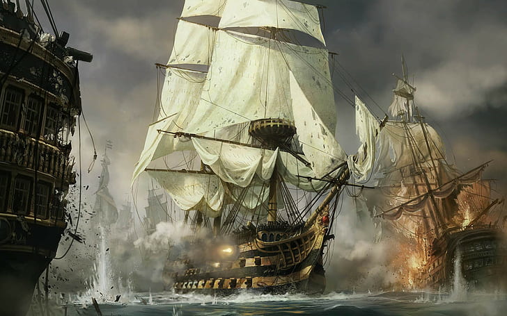 old ship, artwork, video games, sea, Empire: Total War