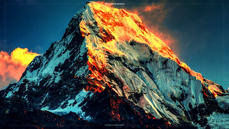 sunlight, Mount Everest, digital art, mountains