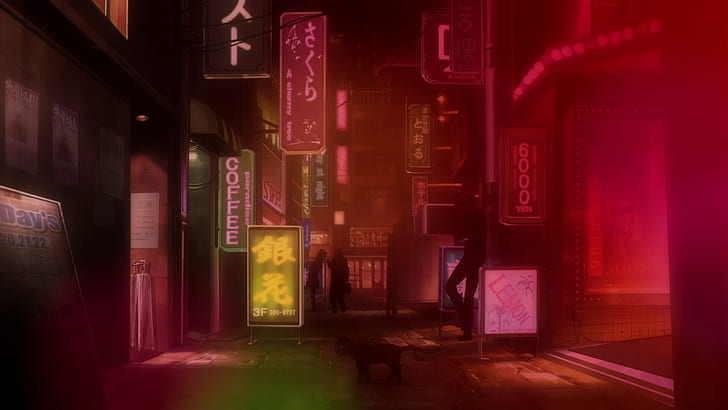anime, cat, neon, HD wallpaper