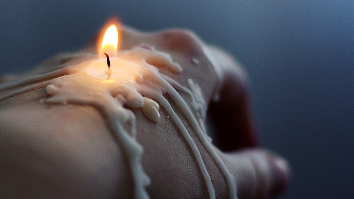white candle, candles, hands, wax, burning, fire, flame, fire - natural phenomenon, HD wallpaper