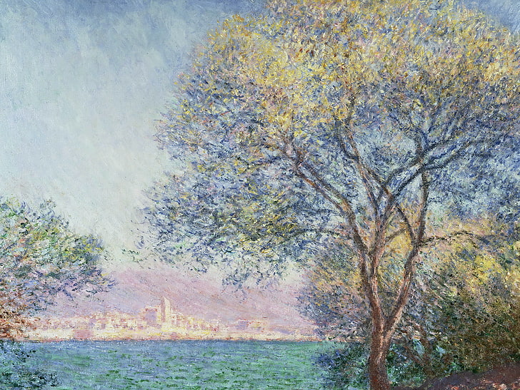 painting of green tree, landscape, the city, picture, Claude Monet