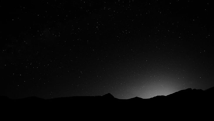 HD wallpaper: black, night, starry night, monochrome, stars, night sky