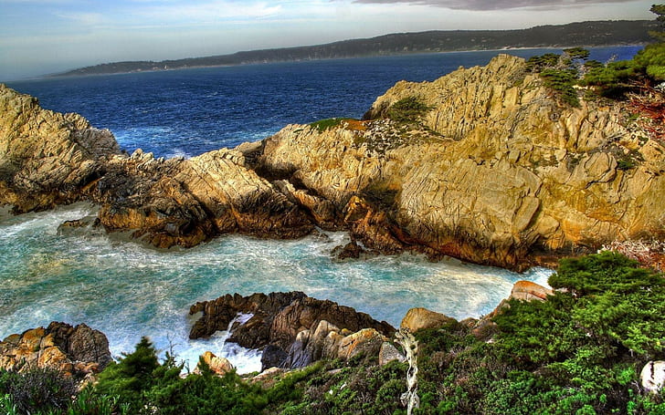 water, sea, coast, bay, rocks, landscape, HD wallpaper