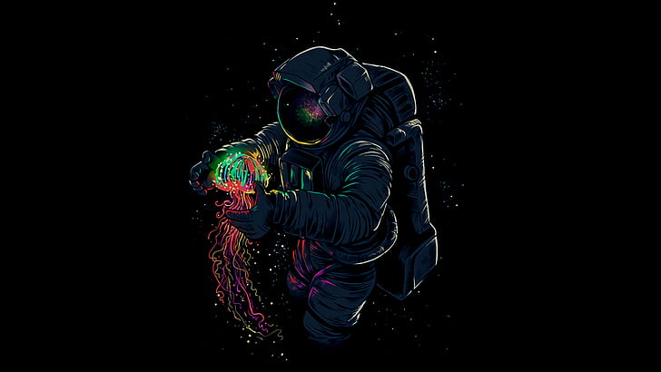 space, astronaut, artwork, jellyfish