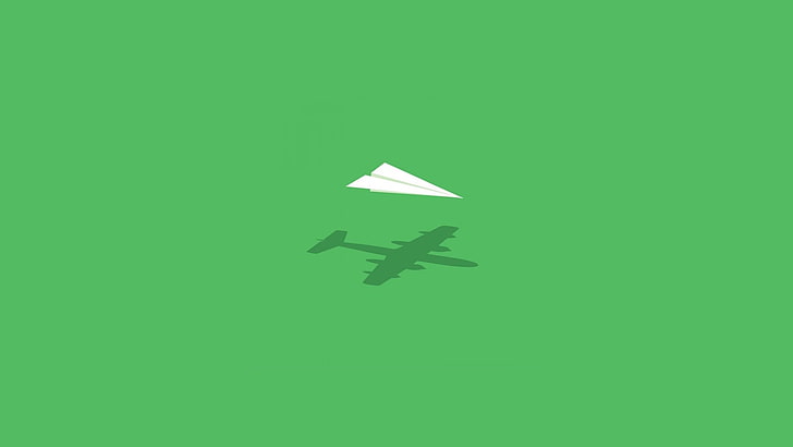 white airplane paper illustration, paper plane on green surface, HD wallpaper