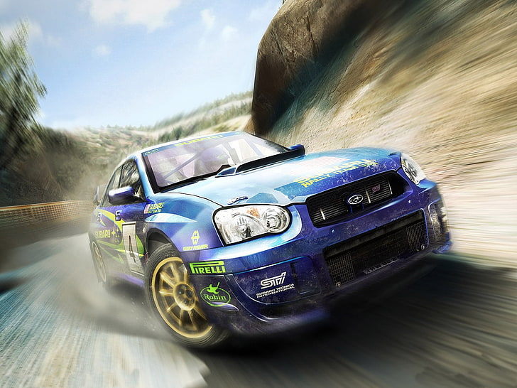 blue coupe, dirt showdown, car, road, mountain, speed, sports Car, HD wallpaper