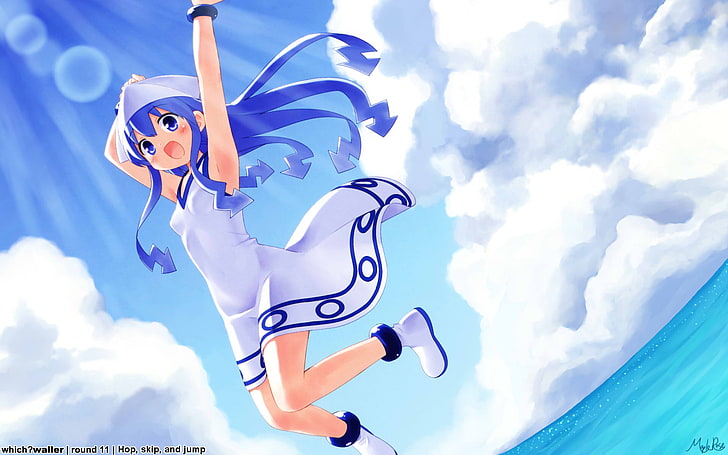 Shinryaku! Ika Musume, anime girls, blue hair, blue eyes, cloud - sky, HD wallpaper