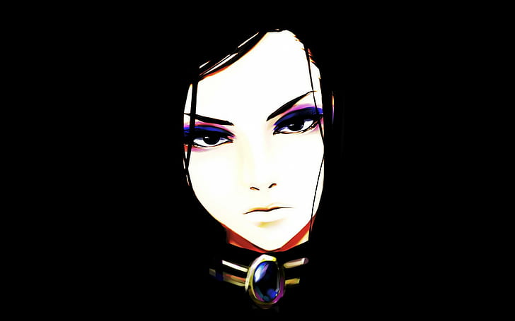 painting, simple background, makeup, face, Re-l Mayer, Ergo Proxy