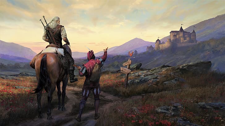 Geralt of Rivia, Dandelion (character), Jaskier, Gwent, castle, HD wallpaper