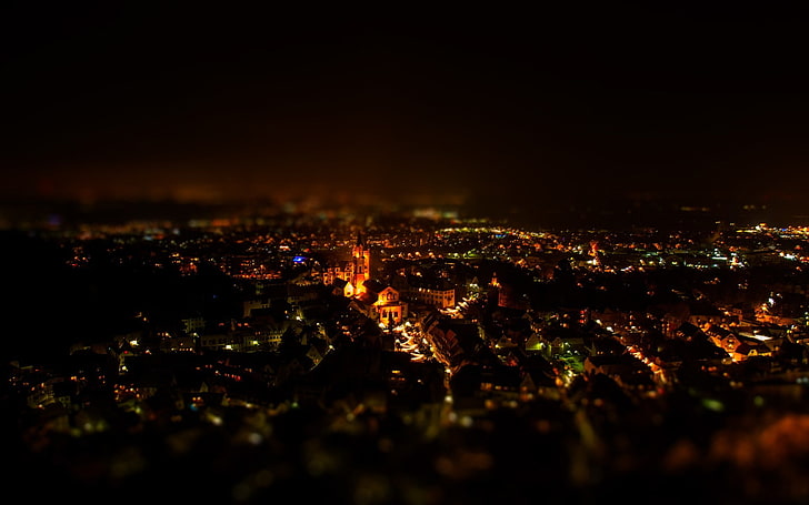 cityscape, building, blurred, lights, night, architecture, illuminated