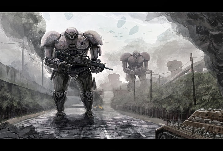 shallow focus of black and gray robots, mech, science fiction, HD wallpaper