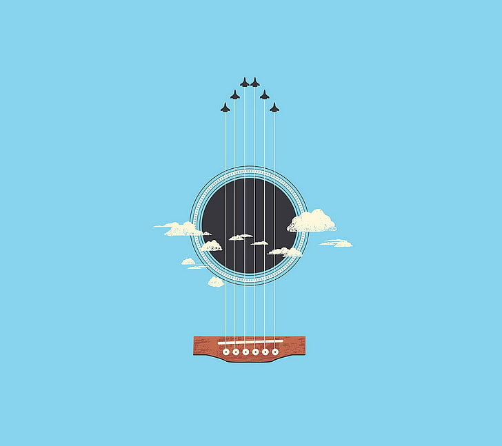 guitar string illustration, minimalism, blue, no people, sky
