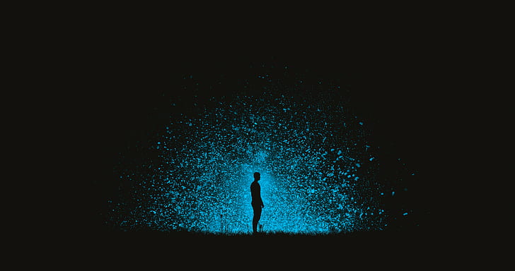 silhouette, night, dark, black, blue, men, men outdoors, lights, HD wallpaper