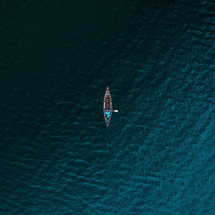brown boat, sea, view from above, water, nautical Vessel, sport, HD wallpaper