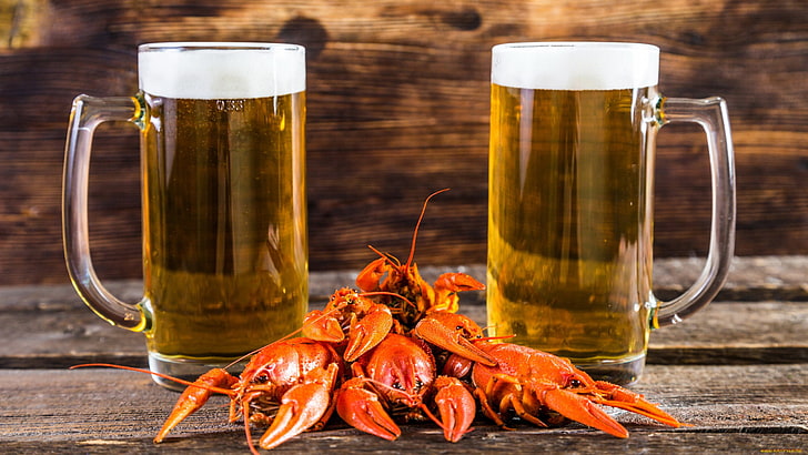 beer, seafood, drinking glass, alcohol, food and drink, beer - alcohol, HD wallpaper