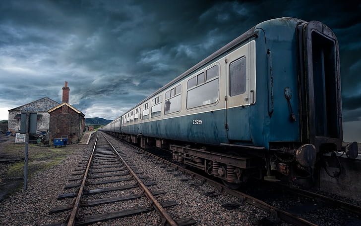train, clouds, vehicle, HD wallpaper
