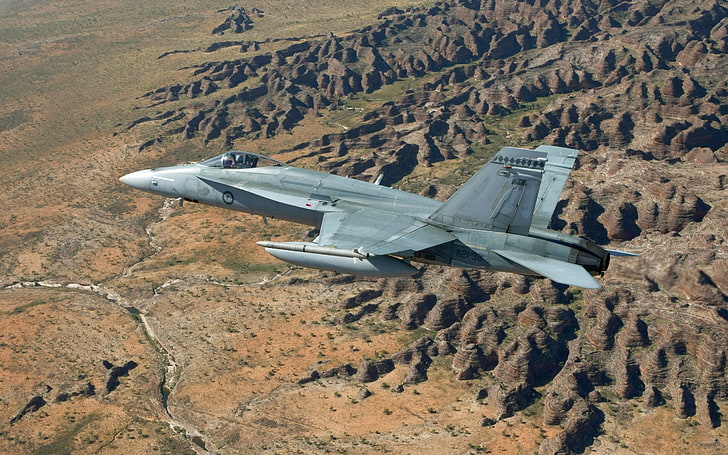 jet fighter, military aircraft, airplane, mountains, McDonnell Douglas F/A-18 Hornet