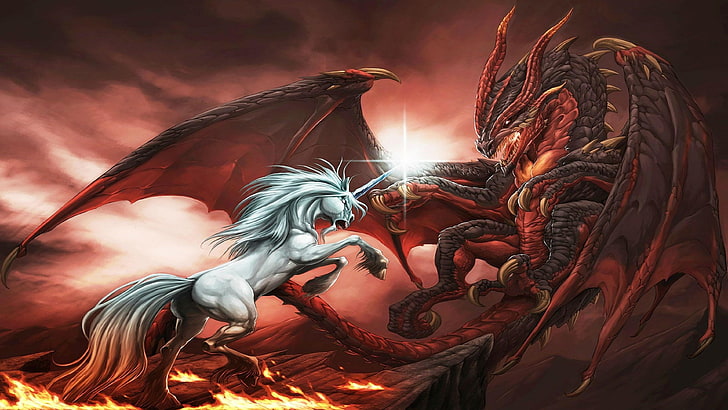 Fantasy Dragon Unicorn War Abstract Ultra 3840×2160 Hd Wallpaper 1574468