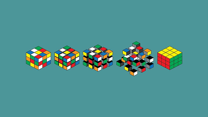 Rubik's cube, minimalism, multi colored, studio shot, large group of objects