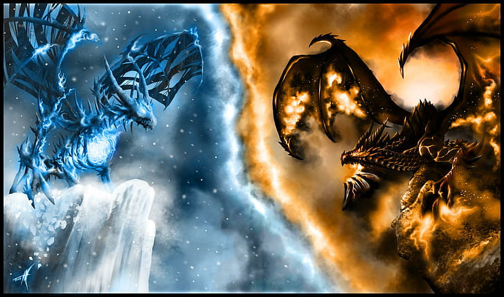 World of warcraft dragons, fire and ice dragon poster